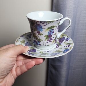 Darice Floral Grape Mug and Saucer Set - Purple and Green